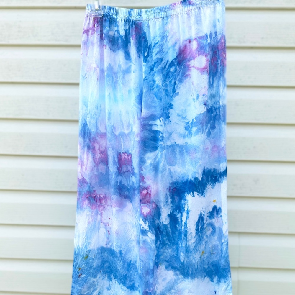 Ice Dye Wide Leg Flowy Pants Blue Celestial Lightweight Cropped Lounge Tie Dye
